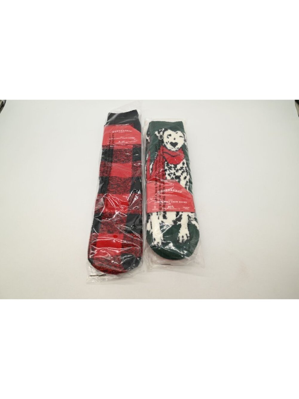 NIP Wondershop Lot of 2 Super Soft Crew Socks Red Green Bear Check Print Holiday